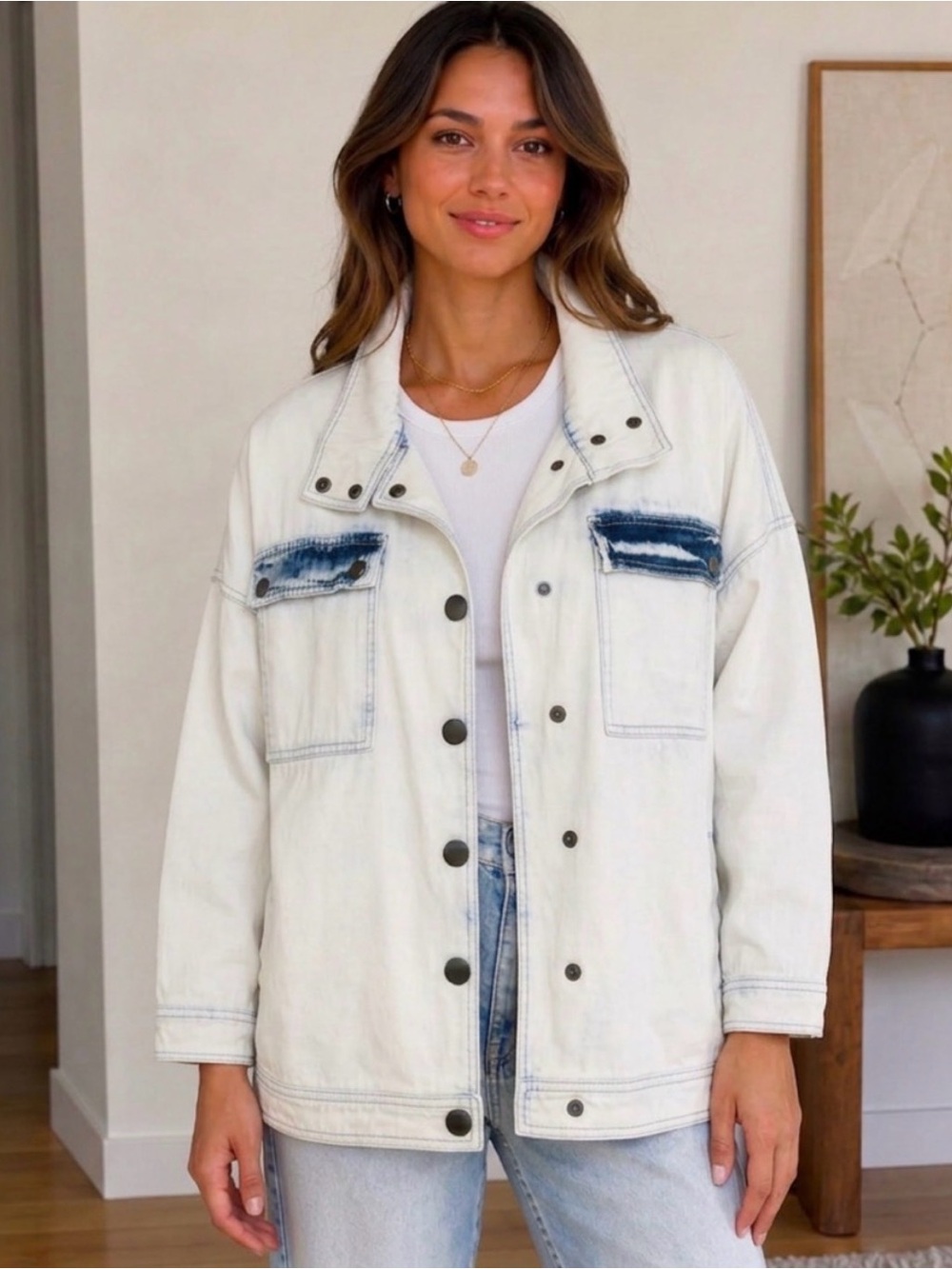 Cabi Drew Fade Wash Oversized Denim Jacket Size Small